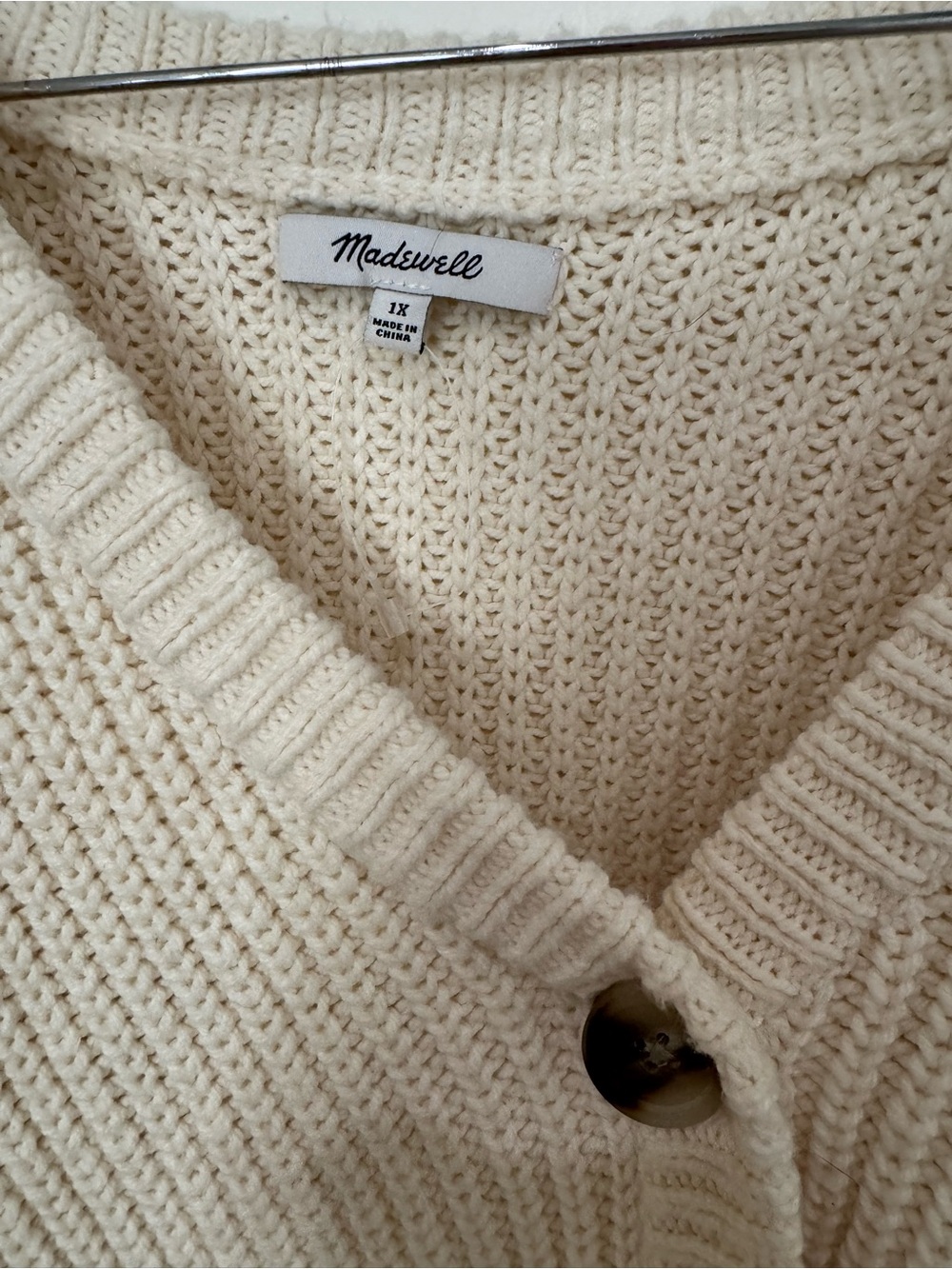 Madewell Cream Single-Button V-Neck Knit Cardigan - Picture 5 of 8